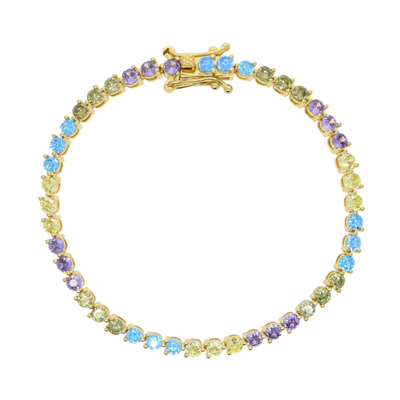 Rainbow Colorful Cubic Zirconia Round Bezel Tennis Chain Bracelet for women girl Fashion wedding jewelry gifts