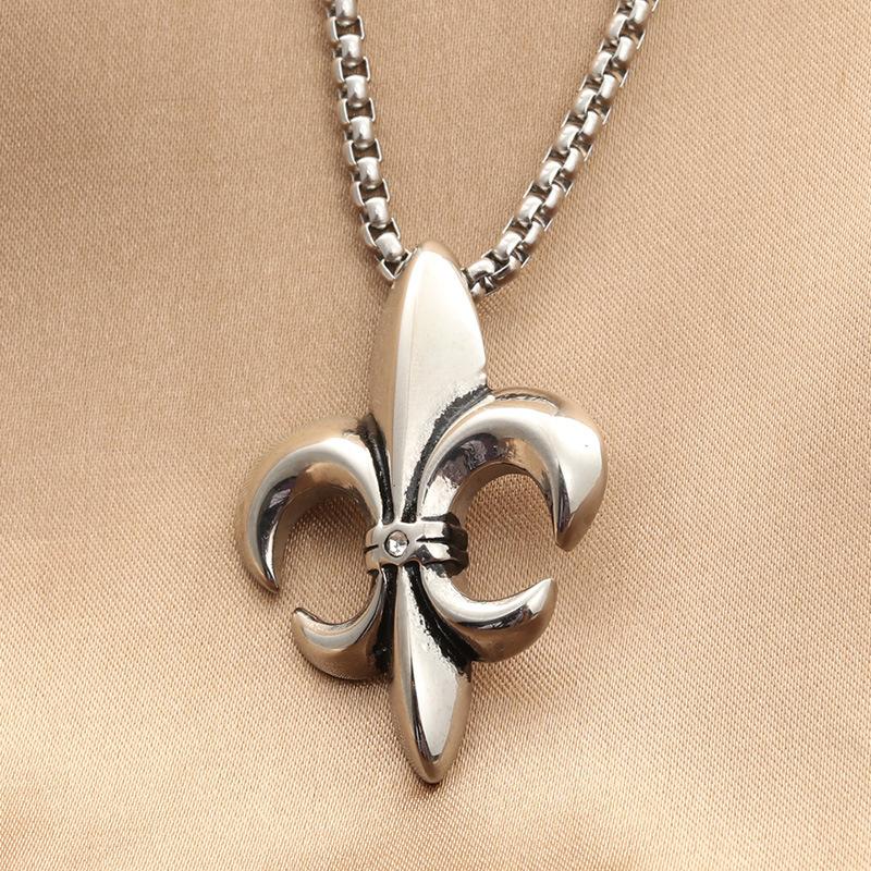 Pendant Necklaces Silver Lily For Women Men Fleur De Lis Flower Long Cross Chain Necklace Vintage French JewelryPendant