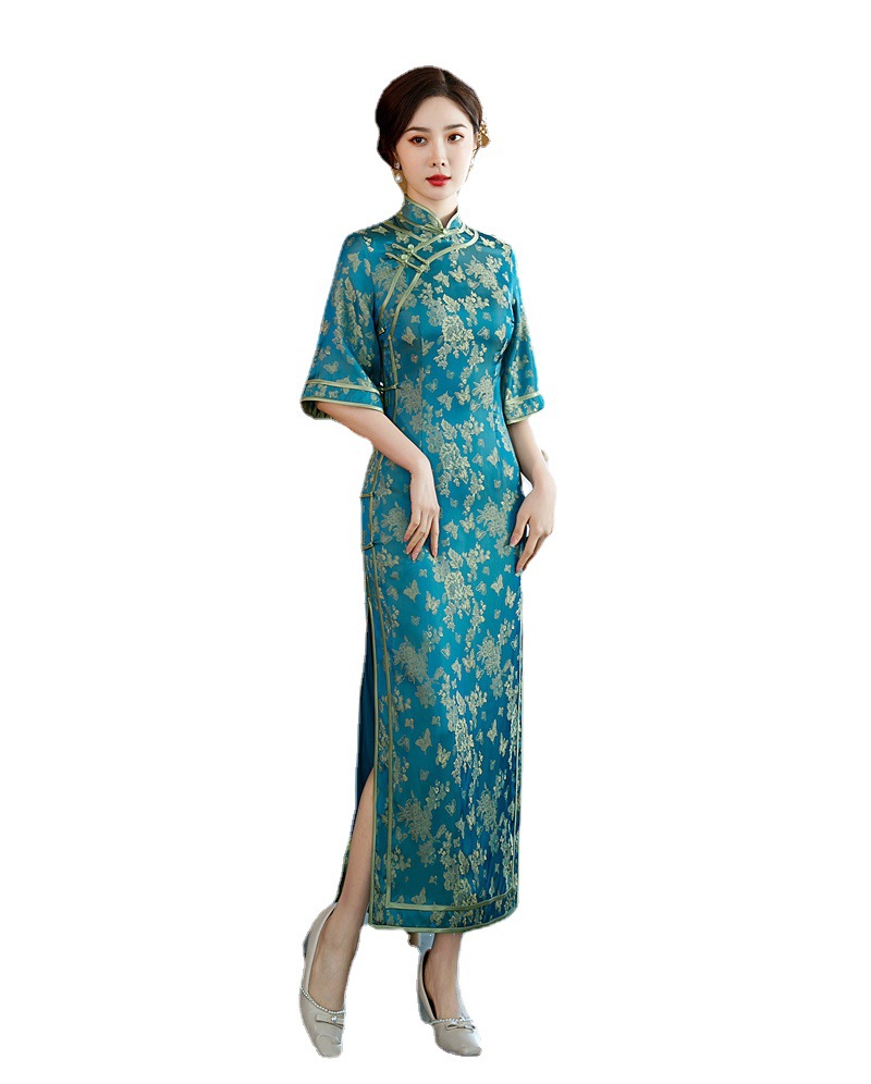 Traditional ethnic clothing Women cheongsam Robe elegant Asian Costume Half sleeve Dress classical oriental Vestidos