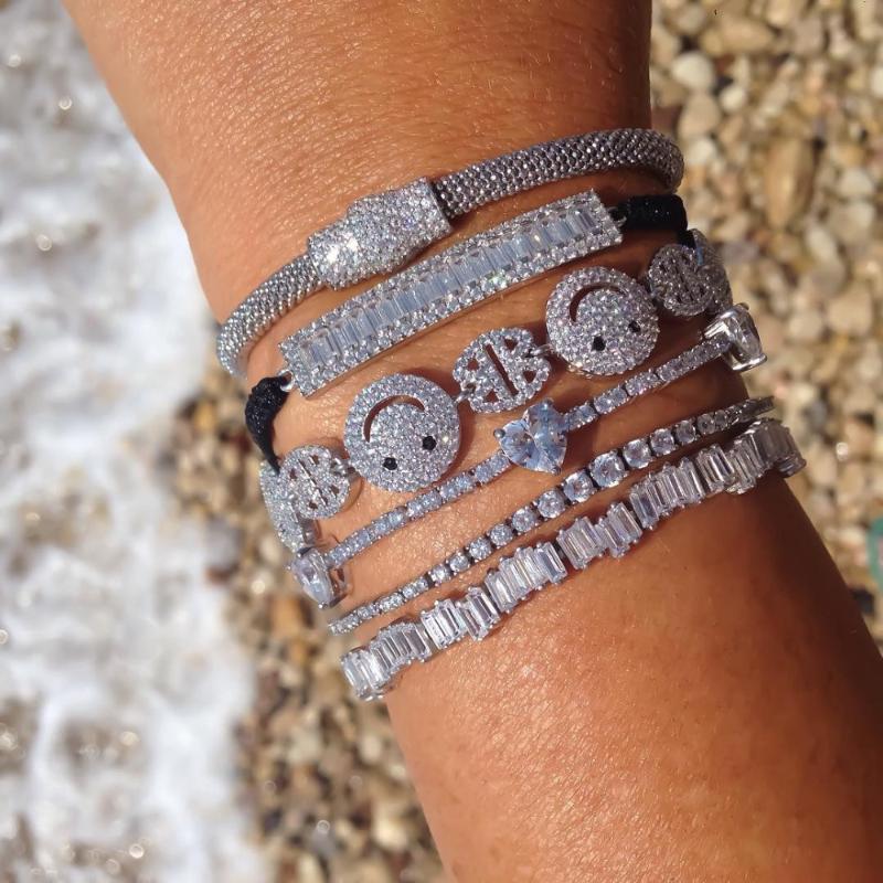 Charm Bracelets Brand Woman 2022 Sparking Micro Pave Clear Zirconia Happy Face Link Chain Unique Stylish BraceletCharm