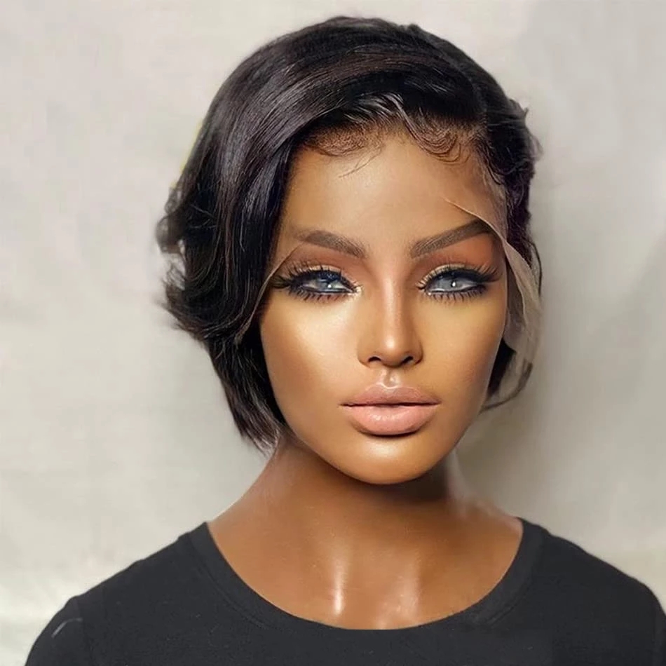 Straight Pixie Cut Hd Lace Front Human Hair Wig Preplucked For Black Women Transparent Short Bob Wig Brazilian Remy 150% density DIva2