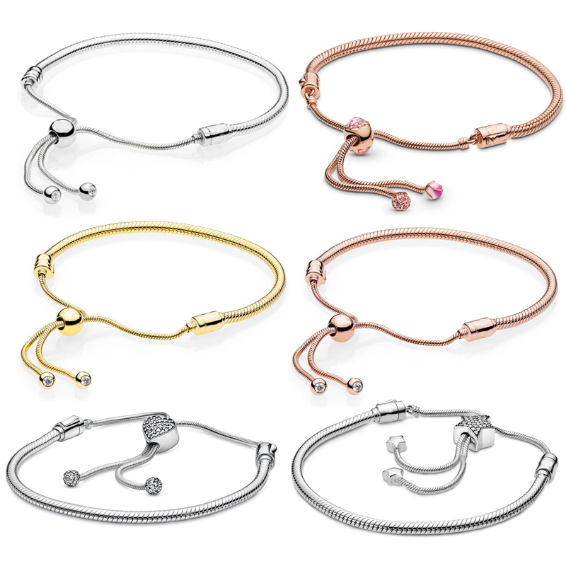 Luxury Jewelry 100% 925 Sterling Silver Slider Bracelet Snake Chain Fit Pandora Beads Charms Heart Stars Bangle For Women Gift With Original Box Moments Pave Clasp
Luxury Jewelry 100% 925 Sterling Silver Slider Bracelet Snake Chain Fit Pandora Beads Charms Heart Stars Bangle For Women Gift With Original Box Moments Pave Clasp