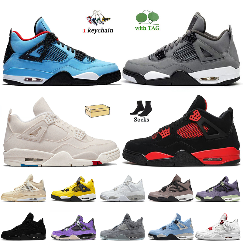 

Top Quality 4s Women Mens Basketball Shoes With Box Jumpman 4 Designer Sneakers Red Thunder Sail Cool Grey Canvas Black Cat Canyon Purple White Oreo Trainers Sports, B82 black cat 36-47