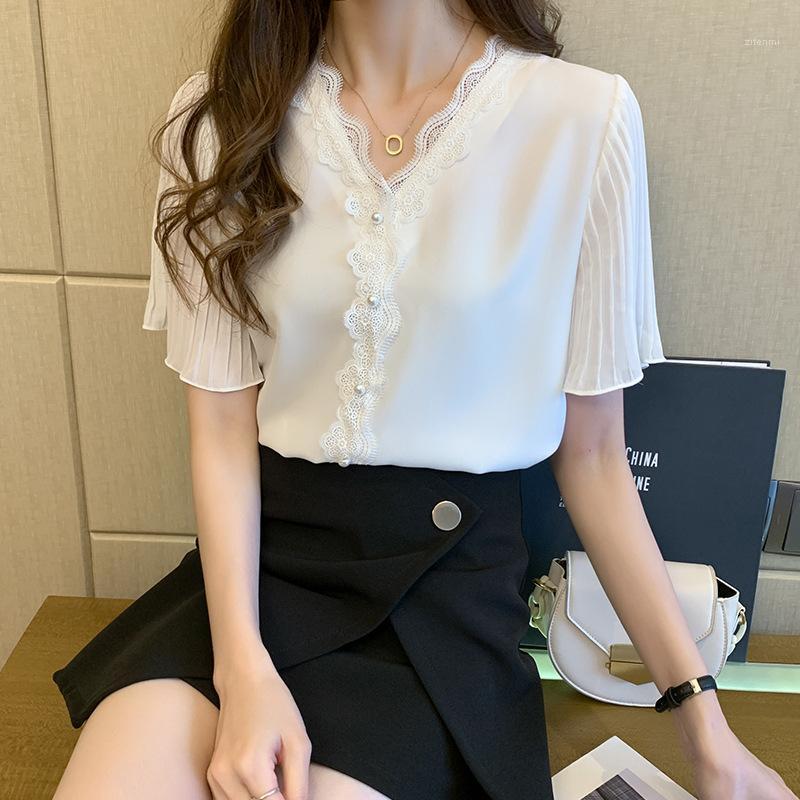 Women' Blouses & Shirts Short Sleeve Chiffon Shirt With Lace V-neck Top In Spring And Summer Of 2022, White
Women' Blouses & Shirts Short Sleeve Chiffon Shirt With Lace V-neck Top In Spring And Summer Of 2022, White
