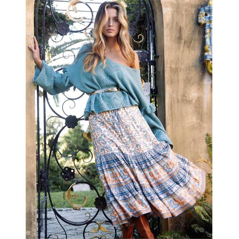 Jastie Summer Skirt Women Paisley Floral Print Skirts Casual Vintage ALine Beach Skirt saia Jupe Femme faldas Midi Skirts 220701