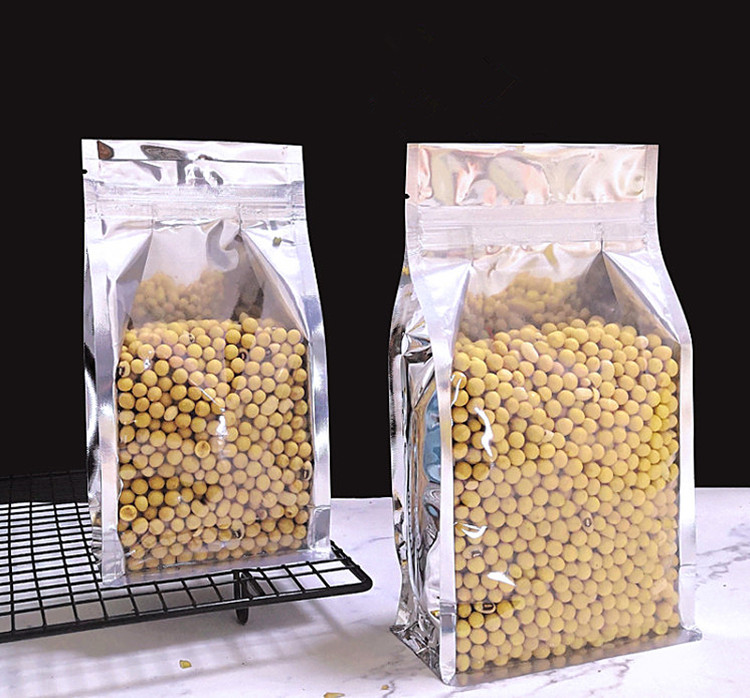 100pcs 3D Clear Front Stand up Packaging Bag Aluminum Foil Ground Coffee Beans Seeds Snack Rice Cereals Wedding Party Gifts Heat Sealing Storage Pouch