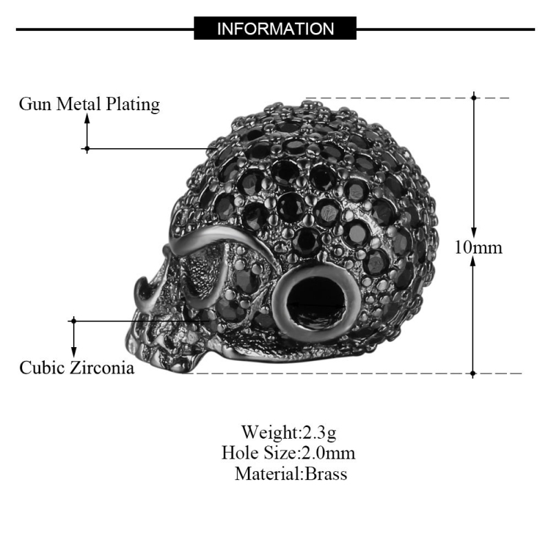 Fashion CZ Micro Pave Skull Charm Beads for DIY Bracelet Jewelry Making