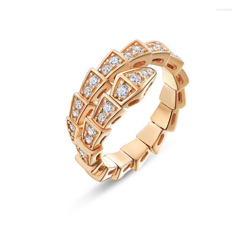 Wedding Rings Silver Pleated Snake Crystal For Women CZ Rhinestone Stone Open Ring Female Vintage Punk Adjustabe Finger Jewelry Wynn22