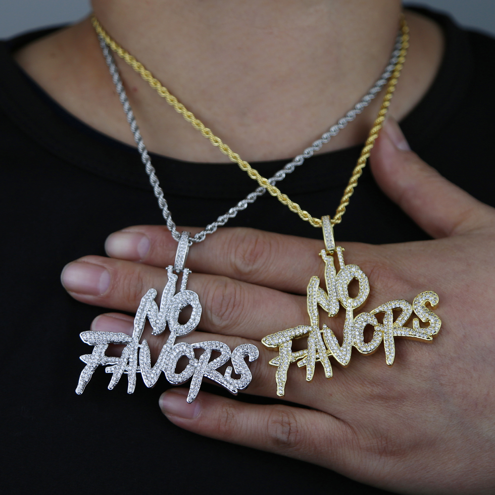 Fashion Name Custom No Favors Initial Letter Pendant Full Iced Out Bling 5A CZ Cubic Zirconia Nameplate Hip Hop Mens Boy Jewelry
