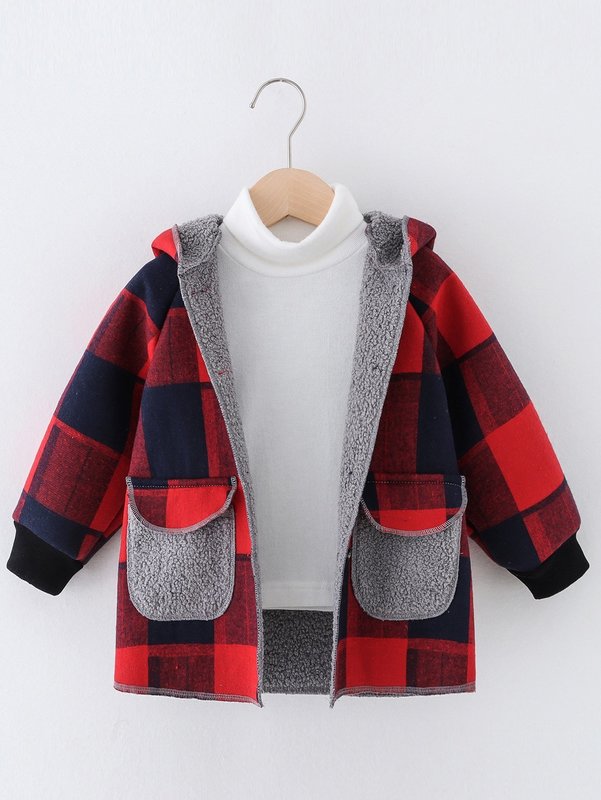 Toddler Boys Plaid Thermal Lined Hooded Coat SHE