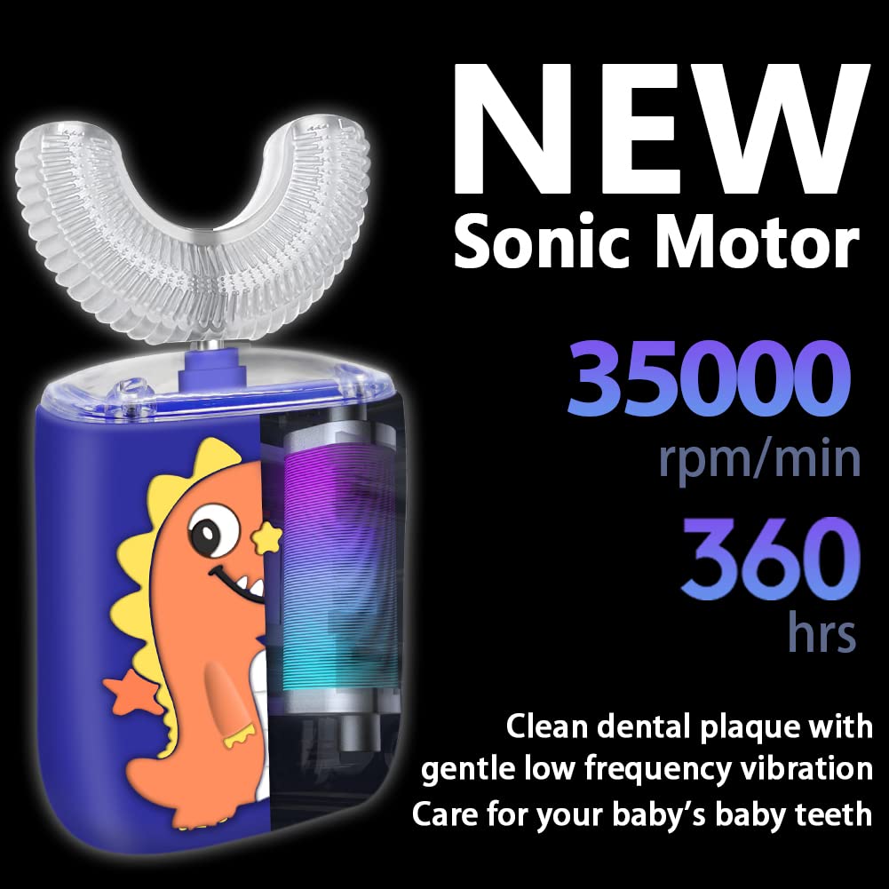 Kids Electric U Shape Toothbrush With Silicone Head Ultra Sonic Automatic Children Dinosaur Cartoon Tooth brush Waterproof Safe Use Baby Teeth Clean B