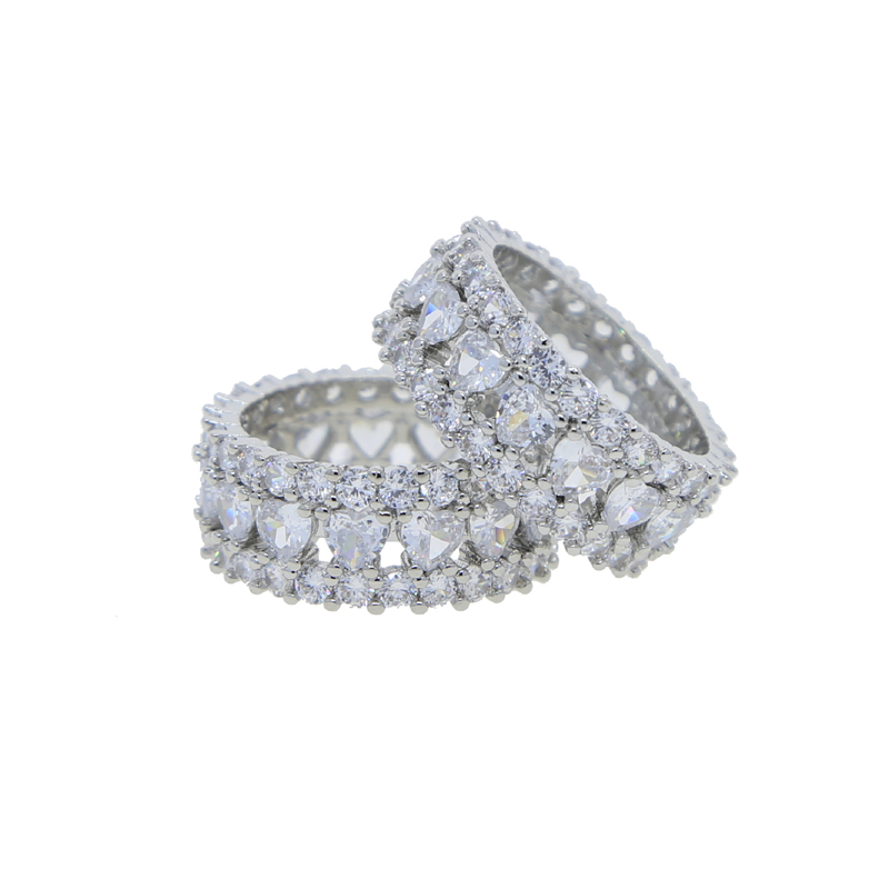 Round Heart Iced Out Cubic Zirconia Ring for Women in Sier