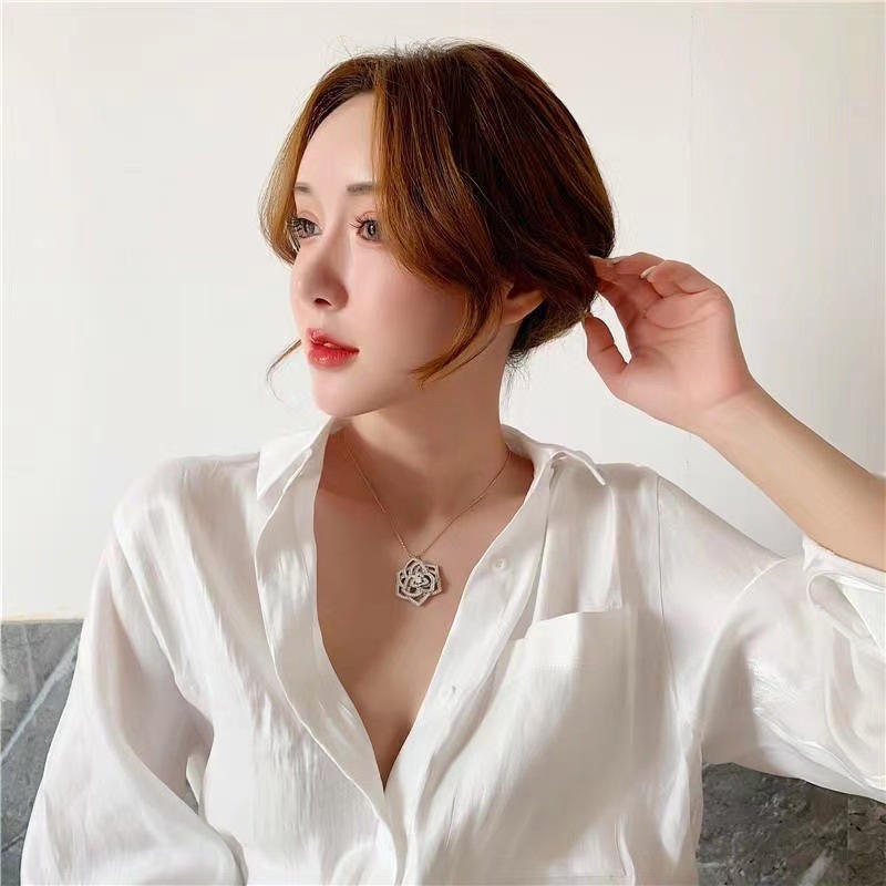 Chouchong Brand Wedding Jewelry Set Luxury 925 Sterling Silver Rose Flower Pendant Pave White Sapphire CZ Diamond Gemstones Party Women Stud Earring N