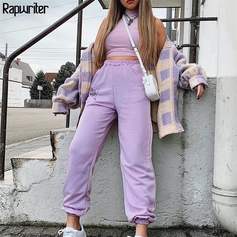 Rapwriter Loose Pant Summer Stretch High Waist Pants Streetwear Jogger Pencil Pant Purple 201012