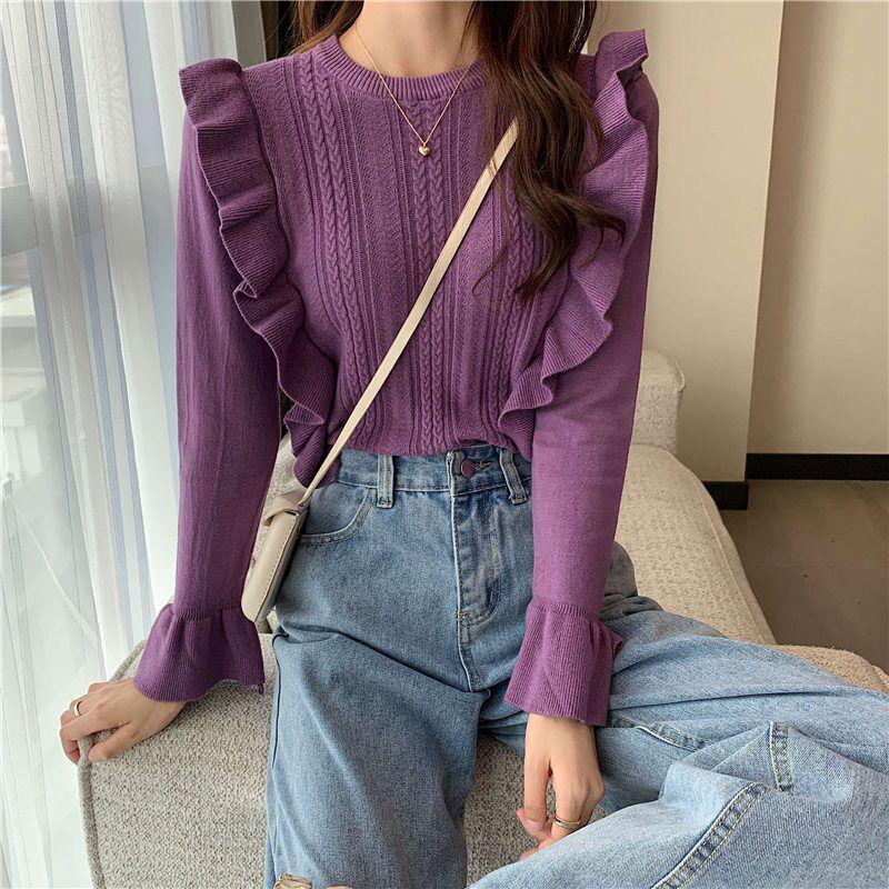Women's Sweaters Spring Women's Ruffles Sweater 2022 Fashion Flare Long Sleeve Knitted Pullovers Woman Solid Round Neck JumperWomen's, Purple
Women's Sweaters Spring Women's Ruffles Sweater 2022 Fashion Flare Long Sleeve Knitted Pullovers Woman Solid Round Neck JumperWomen's, Purple