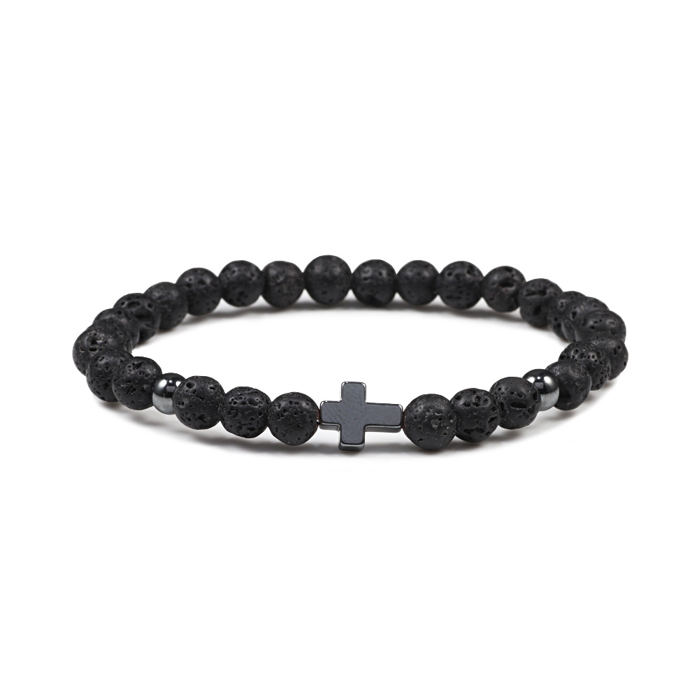 Prayer Men Women Bracelet Hematite Cross 6MM Natural Stone Bead Strand Bracelets Bangle Jesus Yoga Homme Jewelry Gift