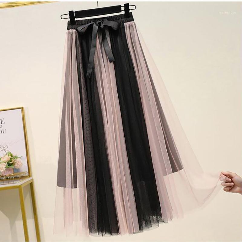 Skirts Summer Women Long Skirt Belt Elastic High Waist Mesh Elegant Spell Color Pleated Charming Midi Princess Saia, Black
Skirts Summer Women Long Skirt Belt Elastic High Waist Mesh Elegant Spell Color Pleated Charming Midi Princess Saia, Black