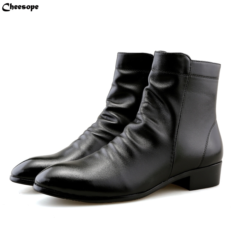 Fashion Genuine Leather Men Dress Leather Shoes Men Winter Fur Lining Boots Men British Formal Business Boots Leather Shoes Y200420