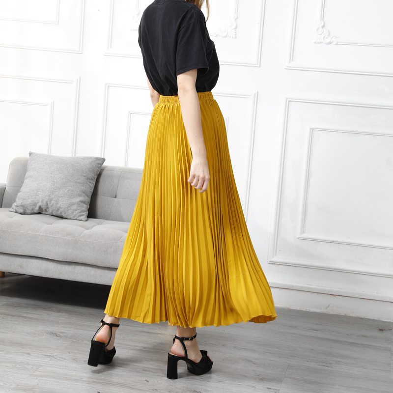 Womens Fashion Pleated Midi Long Skirt Female Korean Japanese Casual High Waist Skirts Jupe Faldas 10 Colors Spring SK295 220322