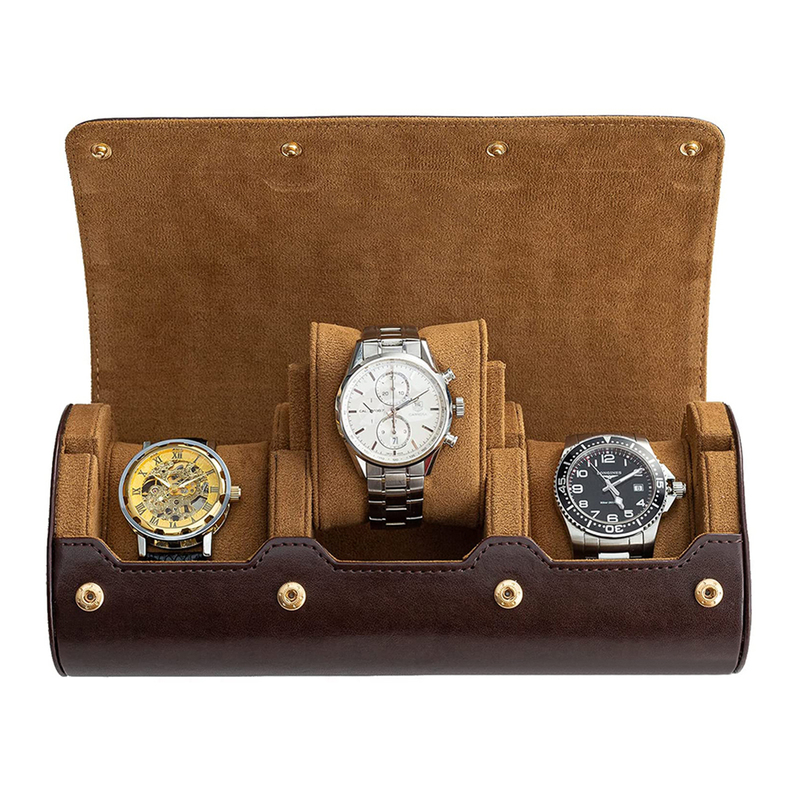 3 Slots Watch Roll Travel Case Chic Portable Vintage Leather Display Watch Storage Box Slid in Out Watch Holder Organizer Gift 220505