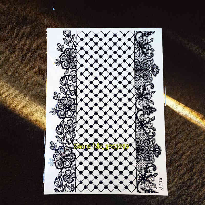 NXY Temporary Tattoo 1pc Large Henna Stickers for Wedding Gbj206 Black Ink Lace Paste Women Party Brides Flower 21x15cm 0330