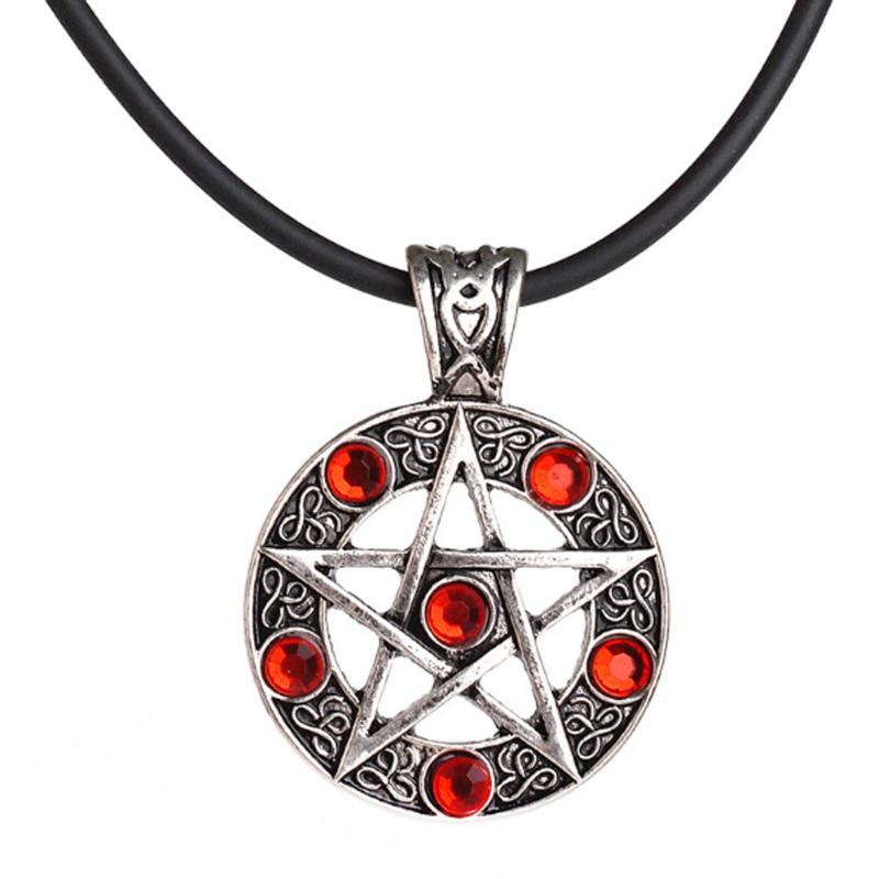 Pendant Necklaces Charm Pentacle Star Necklace Fashion Necessaries Special Round Red Crystal Leather Chain Cord Stylish
Pendant Necklaces Charm Pentacle Star Necklace Fashion Necessaries Special Round Red Crystal Leather Chain Cord Stylish