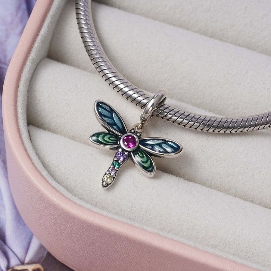 925 Sterling Silver Dangle Charm Purple Sister Mum Nan Dangle Butterfly Love Bead Fit Charms Bracelet DIY Jewelry Accessories