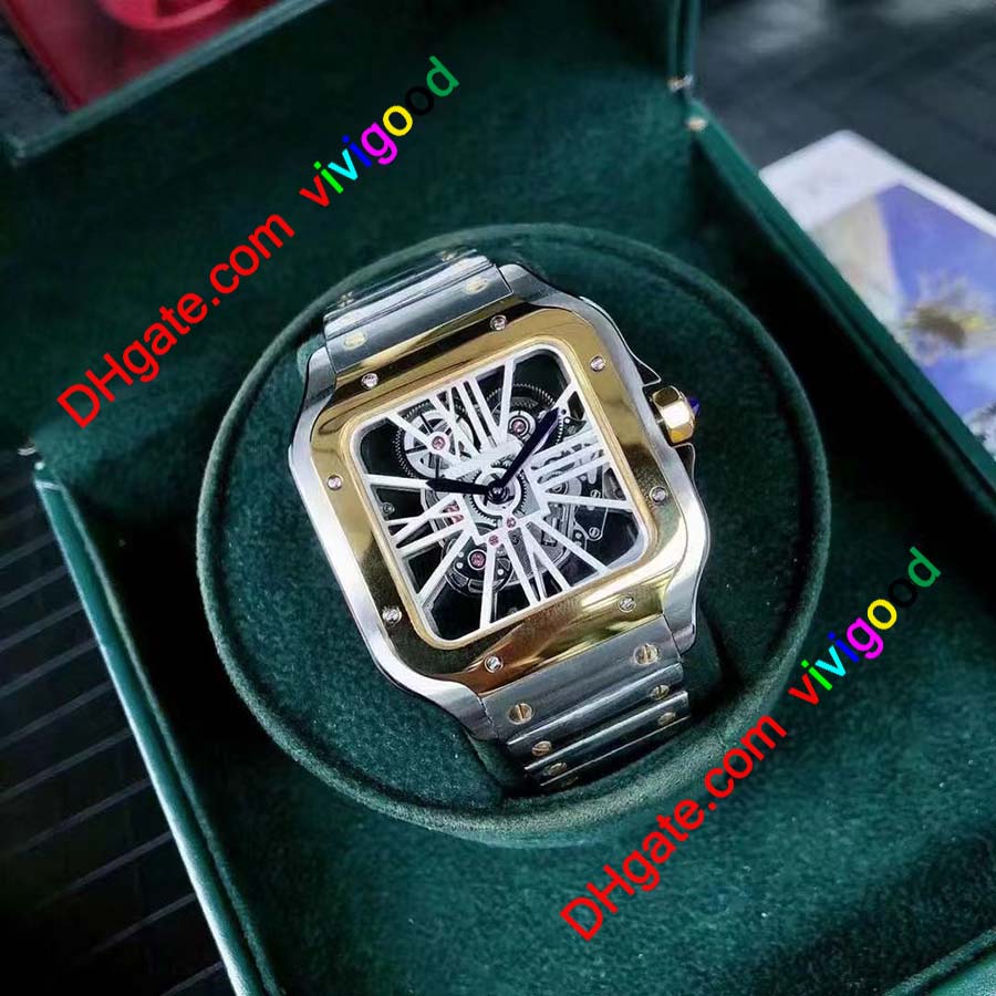 dropshipping-Golg Mens Watches Square Skeleton 39mm size Watch All Stainless Steel Casual Business Quartz WristWatch