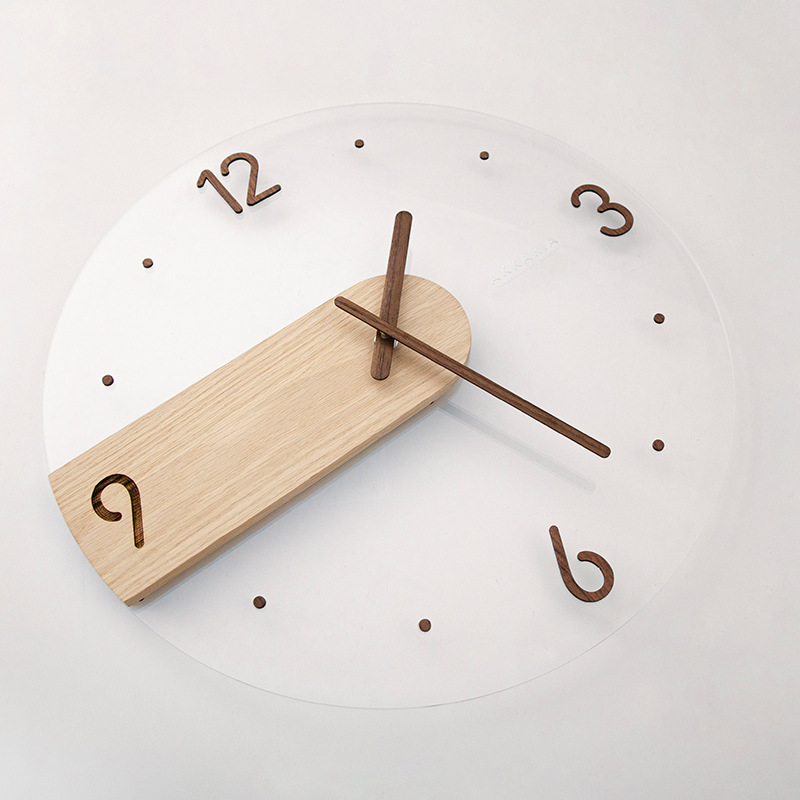 Simple Wall Clock Creative 40cm Solid Wood Acrylic Glass Transparent Wall Hanging Clock Watch Home Living Room Decorative Clock