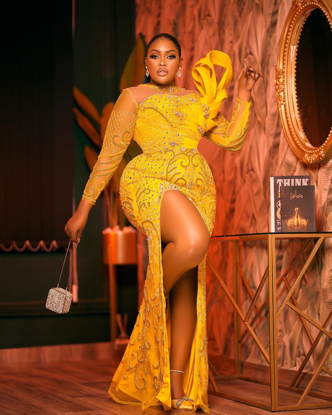 2022 Plus Size Arabic Aso Ebi Yellow Mermaid Luxurious Prom Dresses Beaded Crystals Evening Formal Party Second Reception Birthday Engagement Gowns Dr