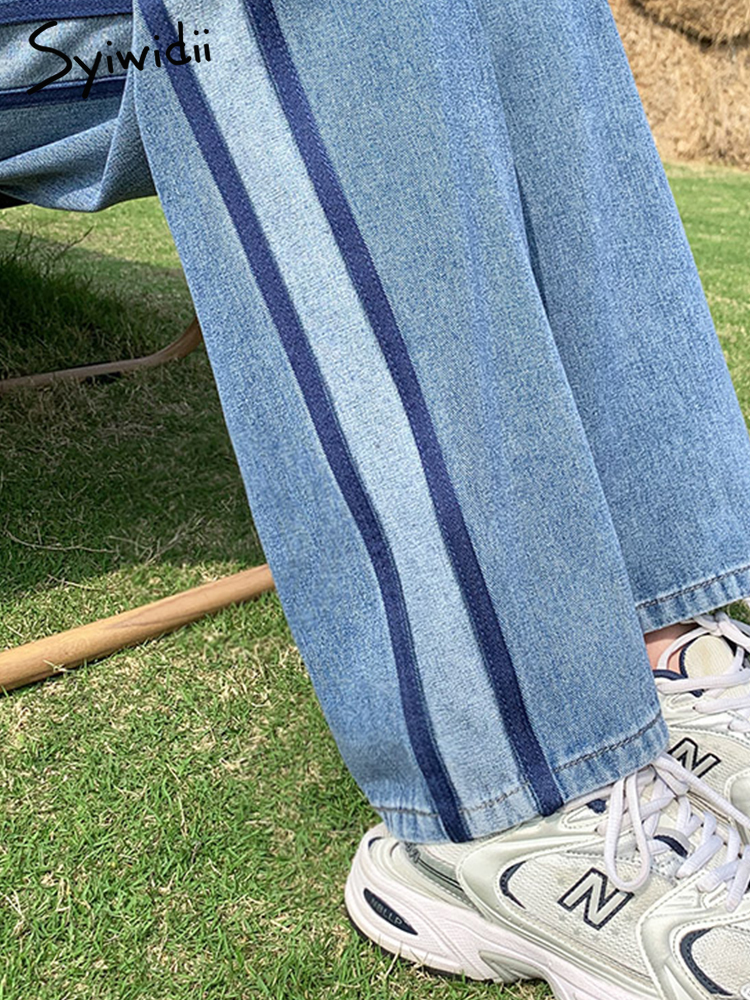 Syiwidii Side Stripe Jeans for Women High Waisted Y2k Fashion Vintage Streetwear Hit Color Blue Denim Cargo Pants Female 220815