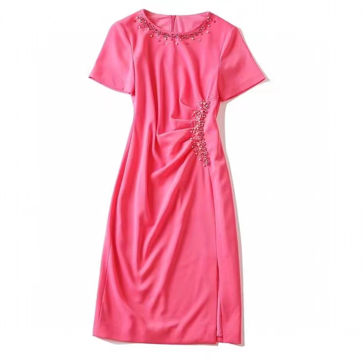 European and American women' wear spring 2022 new Short sleeve round collar solid color nail bead Fashionable slit dresses, Pink
European and American women' wear spring 2022 new Short sleeve round collar solid color nail bead Fashionable slit dresses, Pink