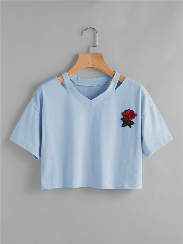 4 Colors Women's T-Shirt Suumer Embroidered Rose Short Sleeve V-Neck Cropped Top O Neck Tops
4 Colors Women's T-Shirt Suumer Embroidered Rose Short Sleeve V-Neck Cropped Top O Neck Tops