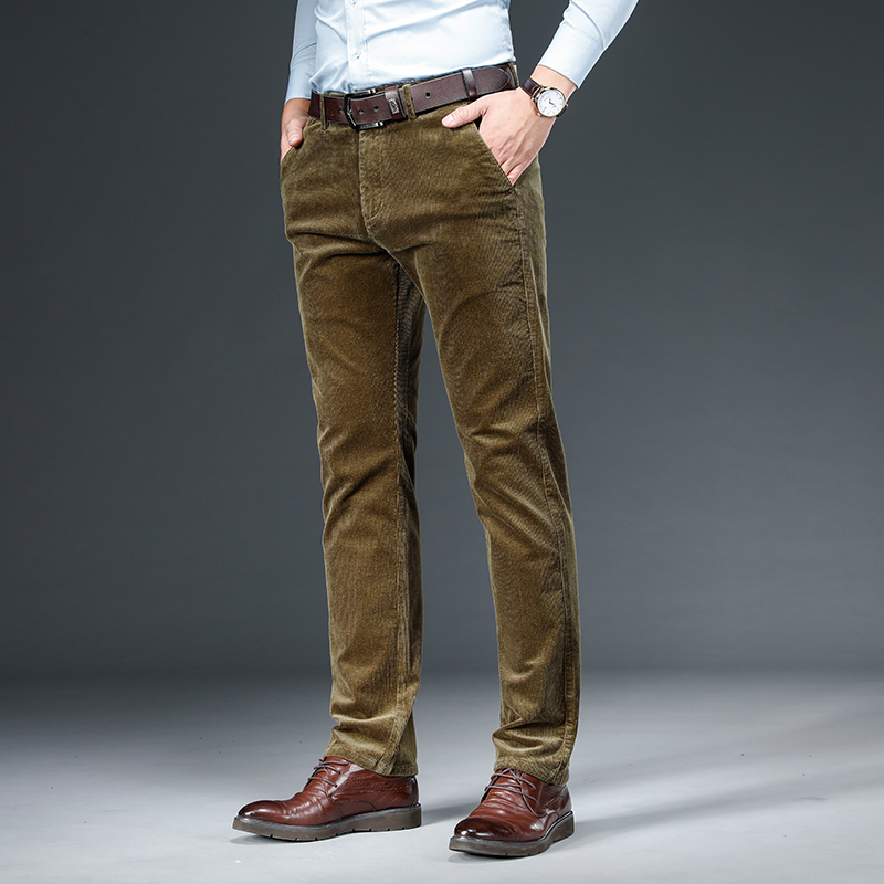Jantour Autumn Winter Corduroy Pants Men Fashion Elastic Blue Brown Straight Trousers For Classic Big size 35 38 40 42 220330