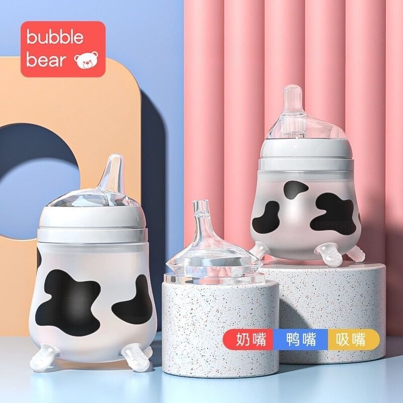 Silicone Baby Feeding Bottle Cute Cow Imitating Breast Milk For born Infant Anti-colic Anti-choking Milk Feeding Supplies 220512