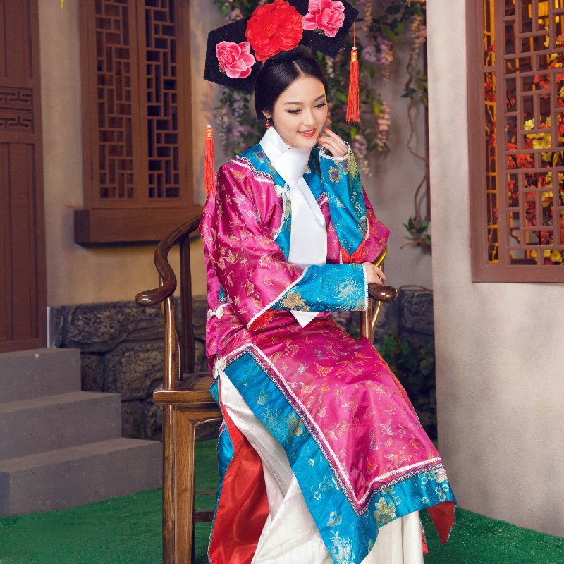 Qing Dynasty Manchu Ancient China Ethnic Clothing Female Adult Royal Maid TV Play Movie Cheongsam Imperial Court Performance Costume