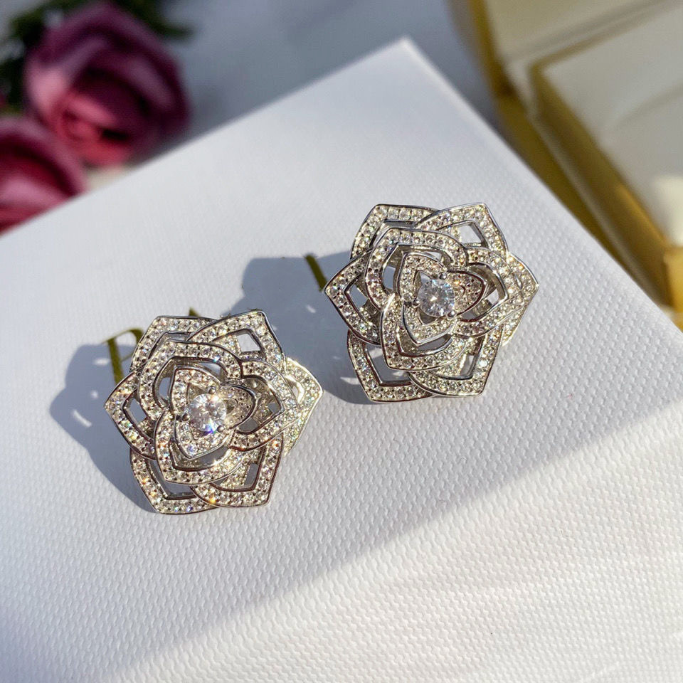 Chouchong Brand Wedding Jewelry Set Luxury 925 Sterling Silver Rose Flower Pendant Pave White Sapphire CZ Diamond Gemstones Party Women Stud Earring N