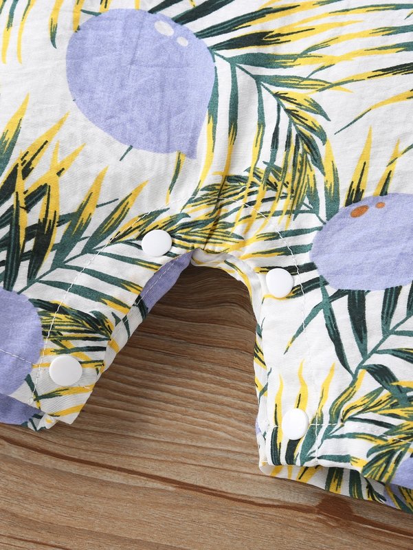 Baby boy leaf bow collar shirt Jumpsuit shorts SHE