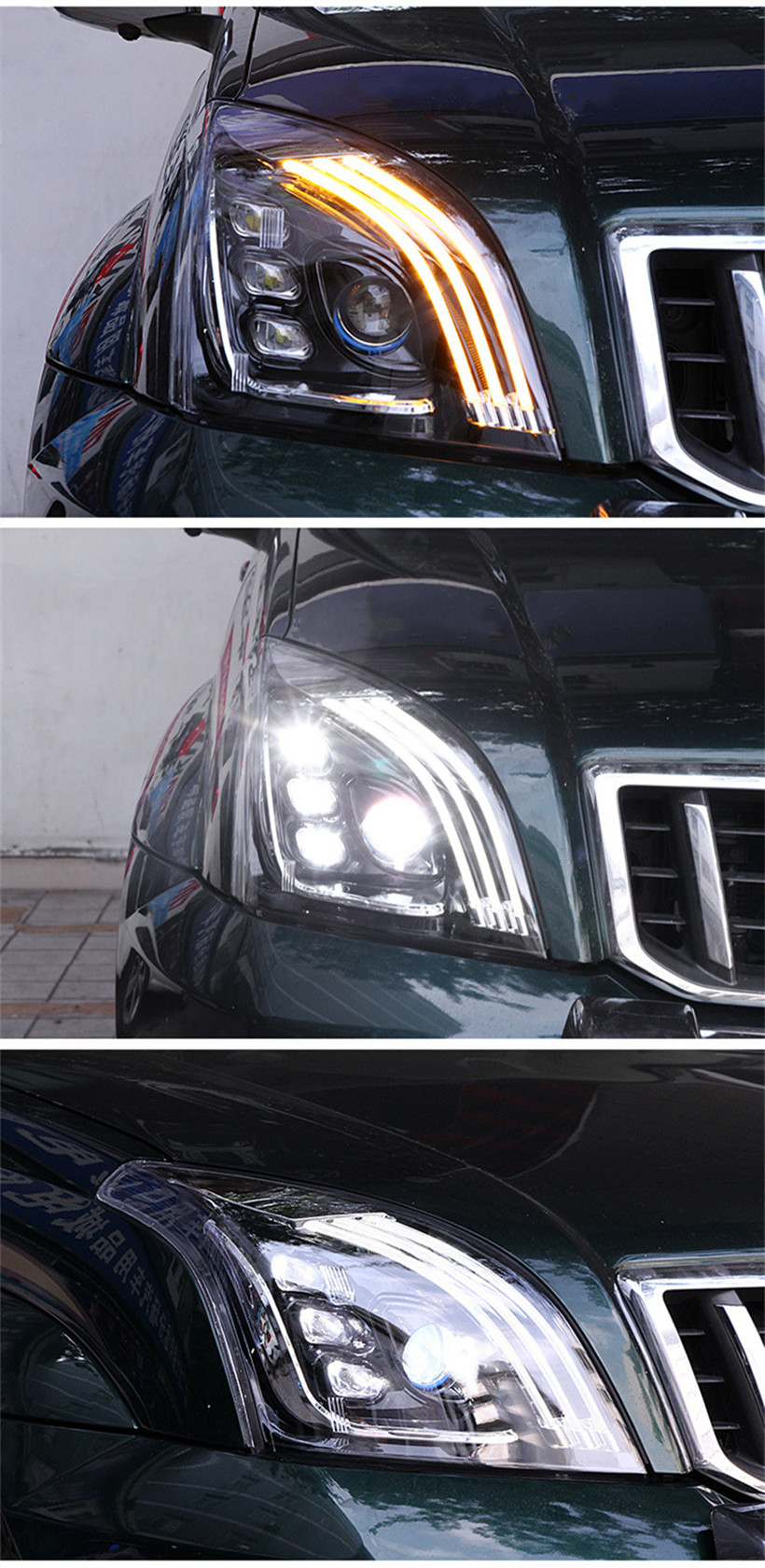 2 pcs head lamp For Toyota Prado 2003-2009 Land Cruiser LED daytime turn signal headlights high beam working lights