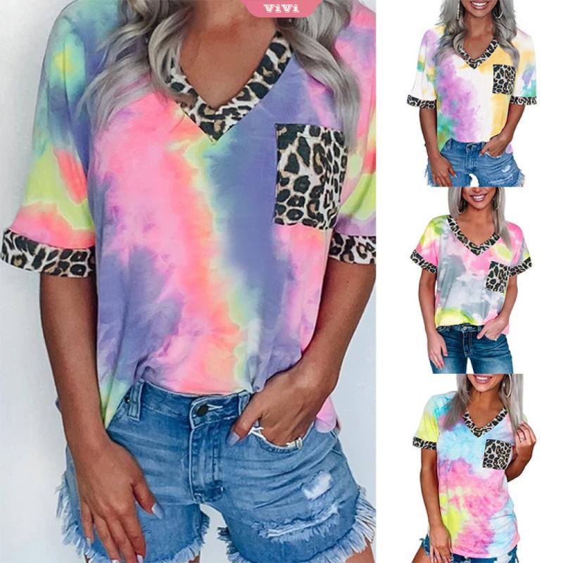 Women' T-Shirt Fashion Tie-dye Printing Women' V-neck Short-sleeved Rainbow Gradient Leopard Print Casual Ladies BlouseWomen
Women' T-Shirt Fashion Tie-dye Printing Women' V-neck Short-sleeved Rainbow Gradient Leopard Print Casual Ladies BlouseWomen