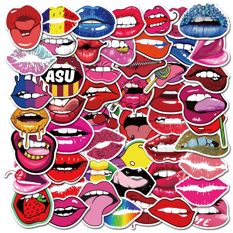 50Pcs/Lot Sexy Red Lips Stickers Graffiti Stickers for DIY Luggage Laptop Skateboard Motorcycle Bicycle Sticker
