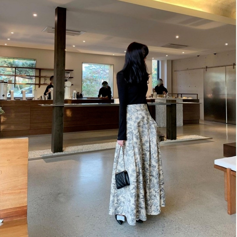 Skirts Korean Chic Vintage High Waist Print Big Swing Women Mujer Faldas Loose Elegant Temperament Clothing Fashion 220322