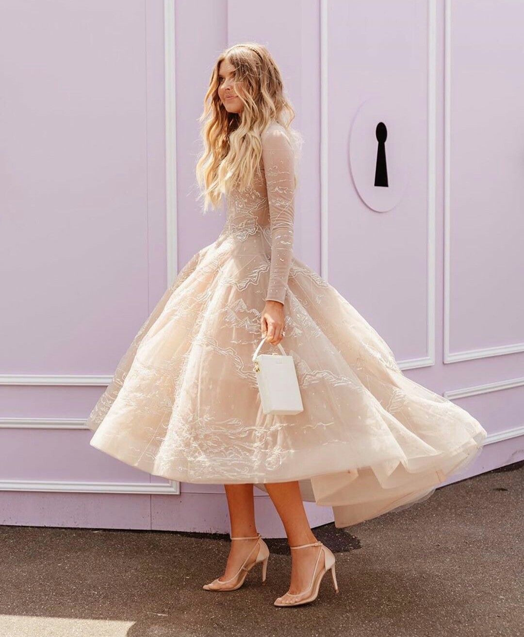 Champagne A-e Dresses High Neck Long Sleeves Lace Chiffon Ruffles Appliques Sequins Calf Length Elegant Plus Size Custom Made Bohemian Wedding Gowns