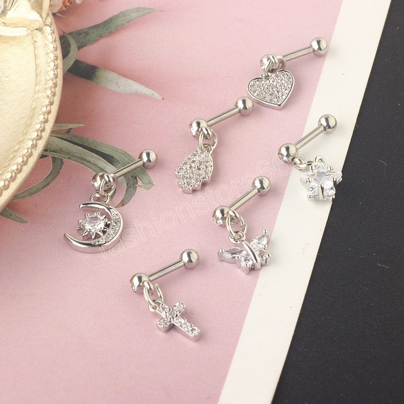 Cross Ear Tragus Piercing Earring Stud Barbell Crystal Cartilage Stud Earring Helix Piercing Daith Jewelry Rook Conch Stud
