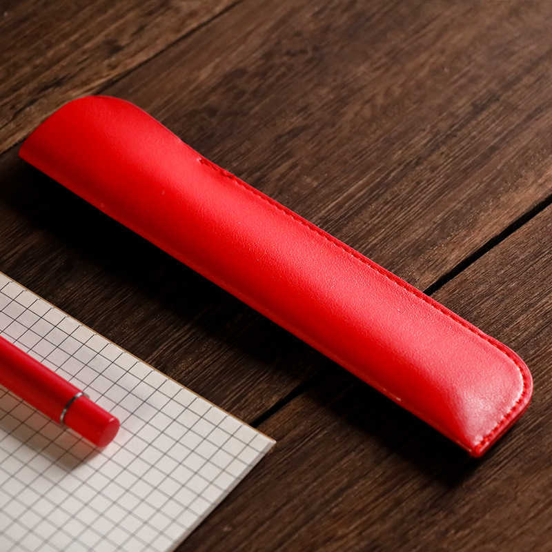 Leather Pu Black Red Pencil Bags Ballpoint Pen Case Single Pens Holder Pouch for Office & School