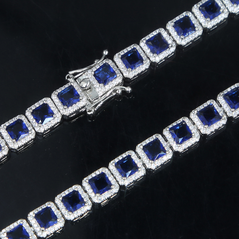 5mm sqaure sapphire cubic zircon paved tennis chain bracelet with silver plated hip hop jewely for women men boy punk new styles wholesale