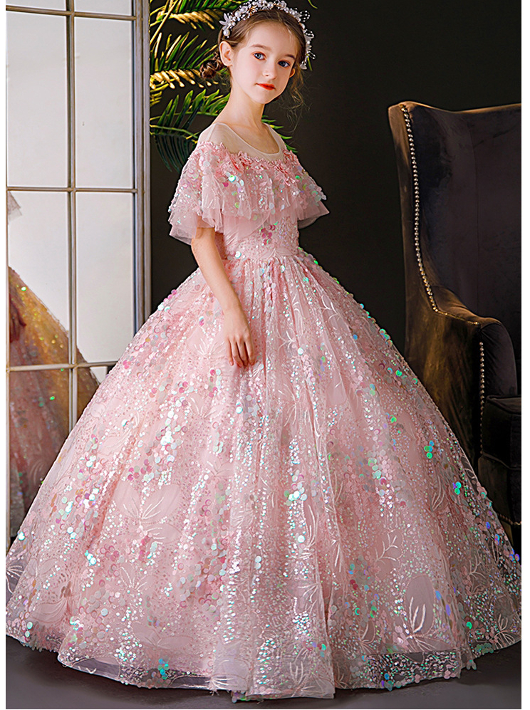 Bg Sequin Girls Pageant Fluffy Toddler Pink First Holy Communion Gown Ruched Wer Girl Dresses Ball Gowns Party Dress 403 6660311