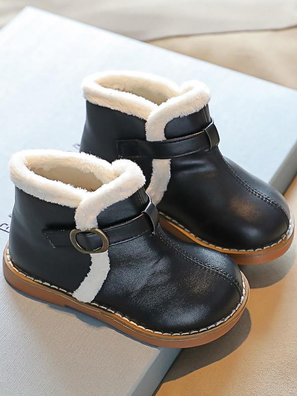 Boys Buckle Decor Fluffy Trim Boots SHE