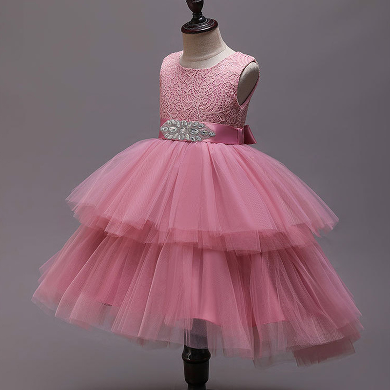 Flower Girls Evening Party Dress For Big Bow Lace Sequins Princess Fantasy Kids Baby Children Formal Wedding 220422