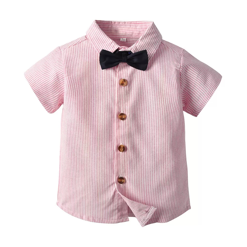 Boys performance sets children Bows tie stripe lapel short sleeve shirt suspender shorts 2pcs summer kids casual outfits